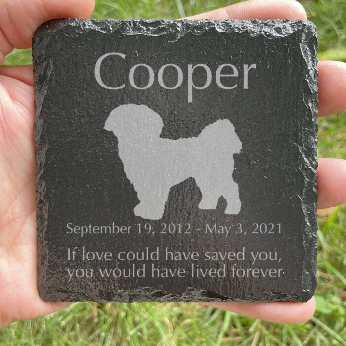 Engraved silhouette memorial slate plaque, grass, Shih Tzu 1