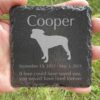 Engraved silhouette memorial slate plaque, grass, Bull Terrier 1