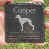 Engraved silhouette memorial slate plaque, grass, Whippet 1