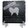 Engraved silhouette memorial slate plaque, stand, Samoyed sill2