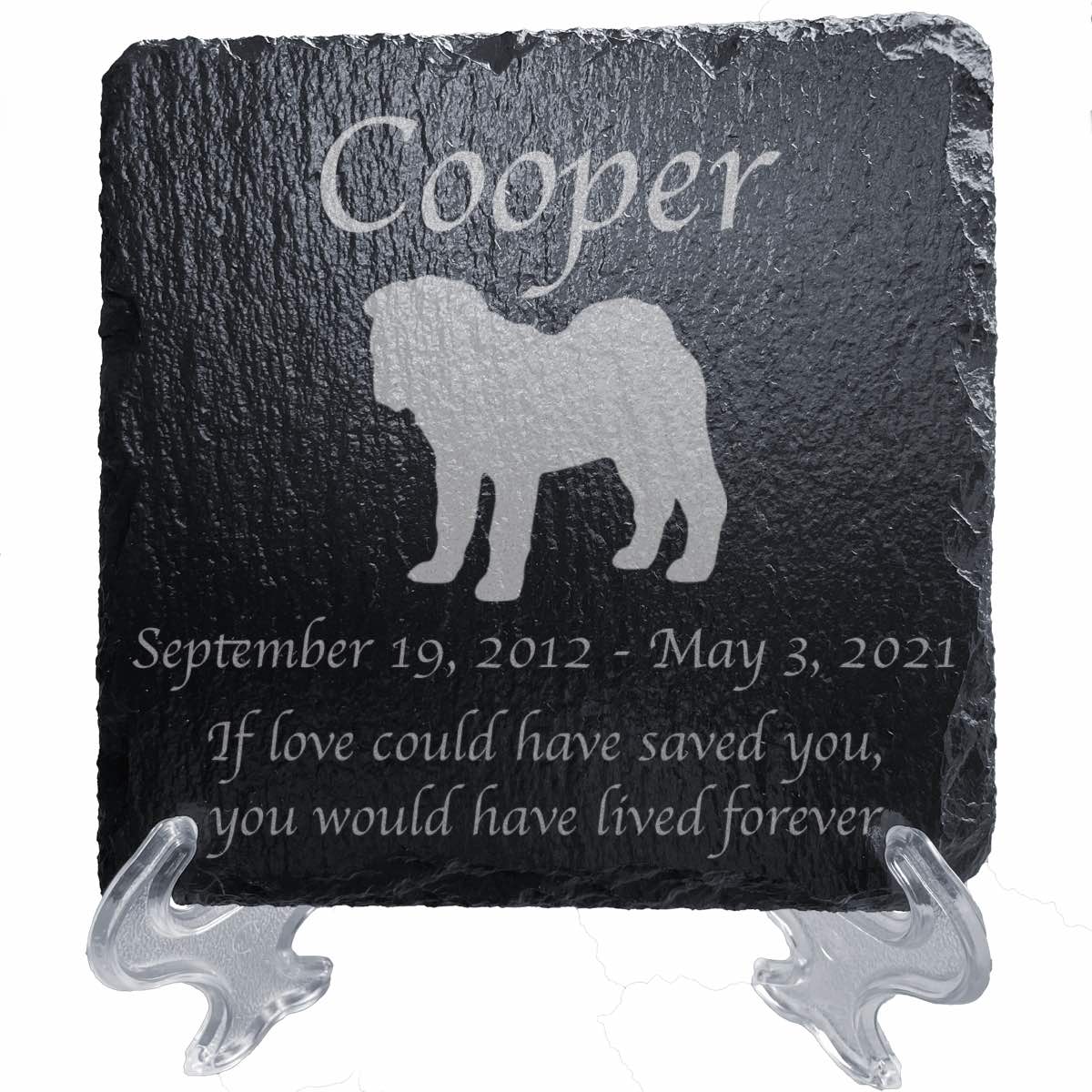 4 x 4 Slate Engraved Memorial Plaque With Shar Pei Dog Silhouette