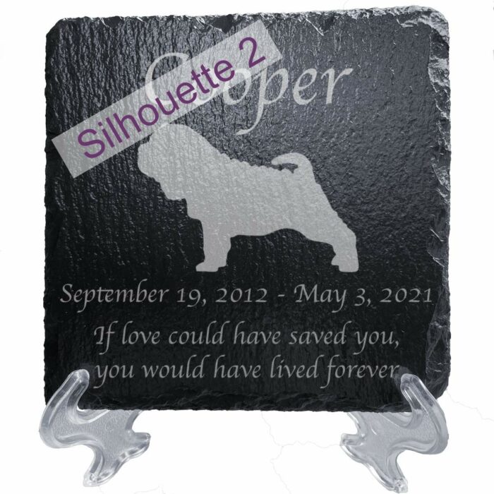 Engraved silhouette memorial slate plaque, stand, Shar Pei sill2