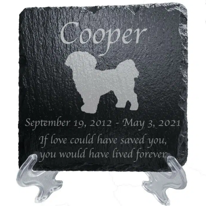 Engraved silhouette memorial slate plaque, stand, Shih Tzu 1