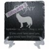 Engraved silhouette memorial slate plaque, stand, Siberian Husky sill2