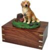 Golden Retriever with stump figurine memorial cremation urn, no engraving
