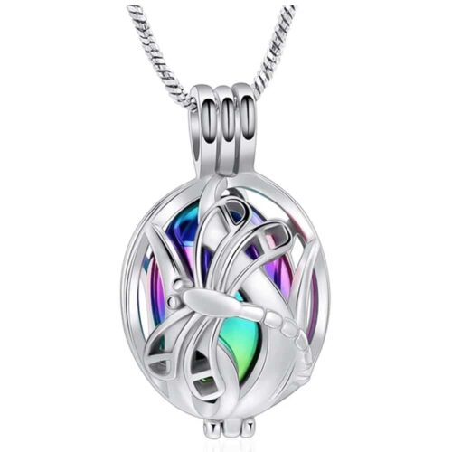 Dragonfly Locket pet memorial cremation pendant, rainbow