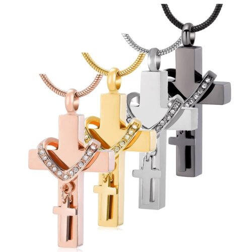 Double cross rhinestone pet memorial cremation pendant