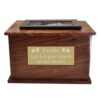 Rosewood photo frame wood pet memorial cremation urn, front, engraved plaque