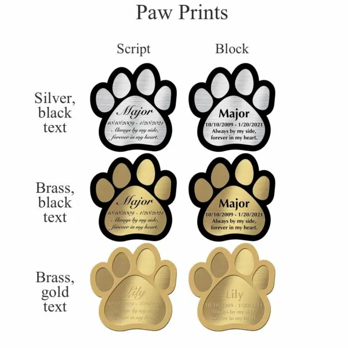 Laser engraved acrylic nameplates group, paw prints