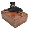 Rottweiler dog figurine wood memorial cremation urn