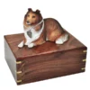 Collie dog figurine wood memorial cremation urn