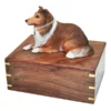 Collie dog figurine wood memorial cremation urn, alternate view