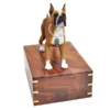 Boxer, tawny & white, cropped ears dog figurine wood memorial cremation urn, alternate view