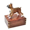 Boxer, tawny & white, cropped ears dog figurine wood memorial cremation urn