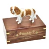 Cavalier King Charles Spaniel dog figurine wood memorial cremation urn, engraved wood, gold fill