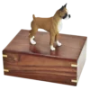 Boxer, brown & white, cropped ears dog figurine wood memorial cremation urn