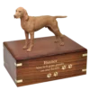 Vizsla dog figurine wood memorial cremation urn, engraved wood, gold fill