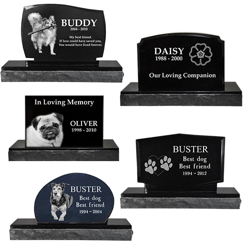 2" laser engraved granite pet headstone with base, all styles