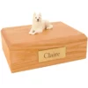 Pet dog figurine wood cremation urn, white german shepherd