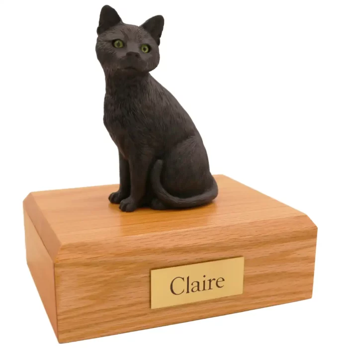 Pet dog figurine wood cremation urn, black shorthaired cat