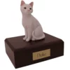 Pet dog figurine wood cremation urn, white shorthaired cat