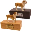 Budget dog figurine cremation urn, oak or walnut, with Bulldog figurine, engraved acrylic plaque