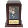 Wood pet photo holder tower cremation urn, small, walnut