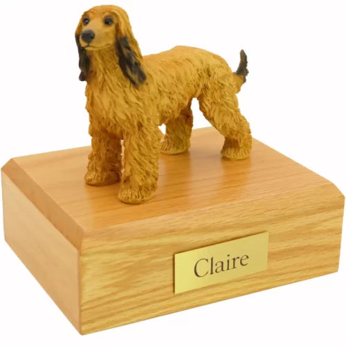 Memorial cremation urn with standing afghan hound dog figurine