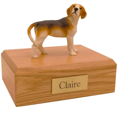 Memorial cremation urn with standing beagle dog figurine