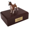 Memorial pet cremation urn with standing brindle ears up dog figurine