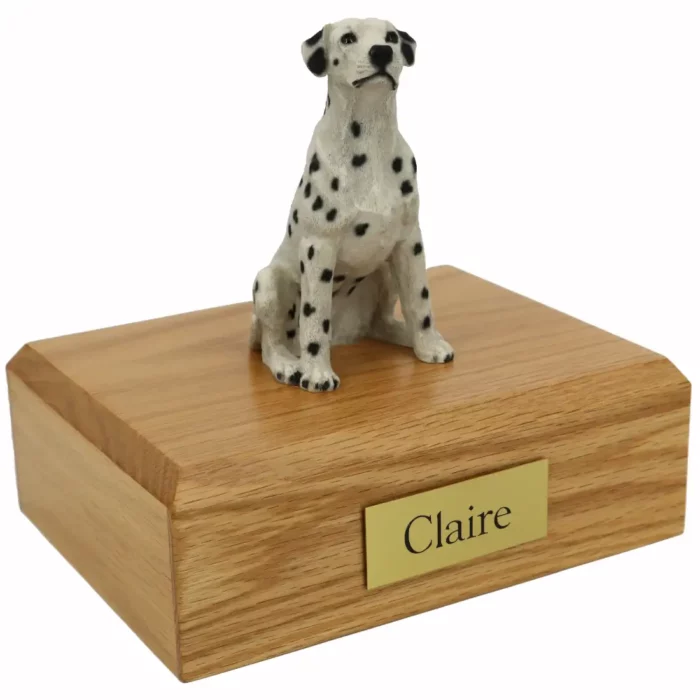 Memorial pet cremation urn with sitting Dalmatian dog figurine