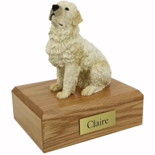 Memorial pet cremation urn with sitting flanders dog figurine