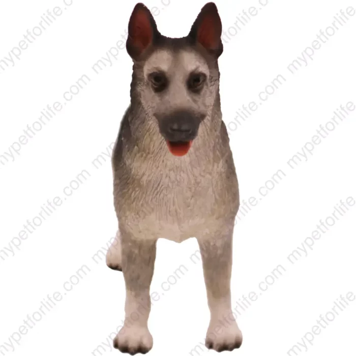 Standing Black/silver German Shepherd Dog figurine for memorial urn, front