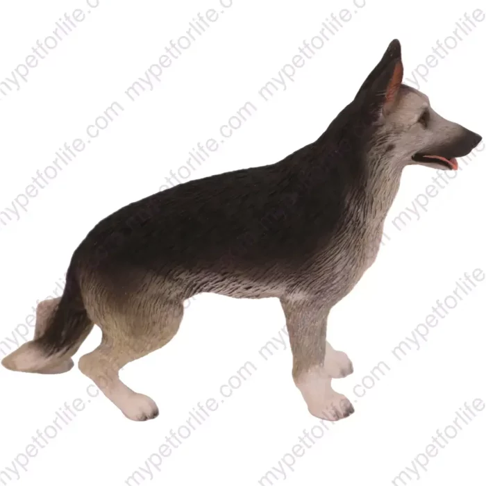 Standing Black/silver German Shepherd Dog figurine for memorial urn, side