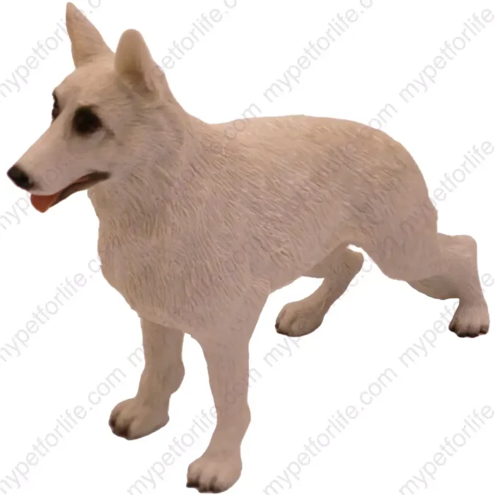 Standing white German Shepherd Dog figurine for memorial urn, front