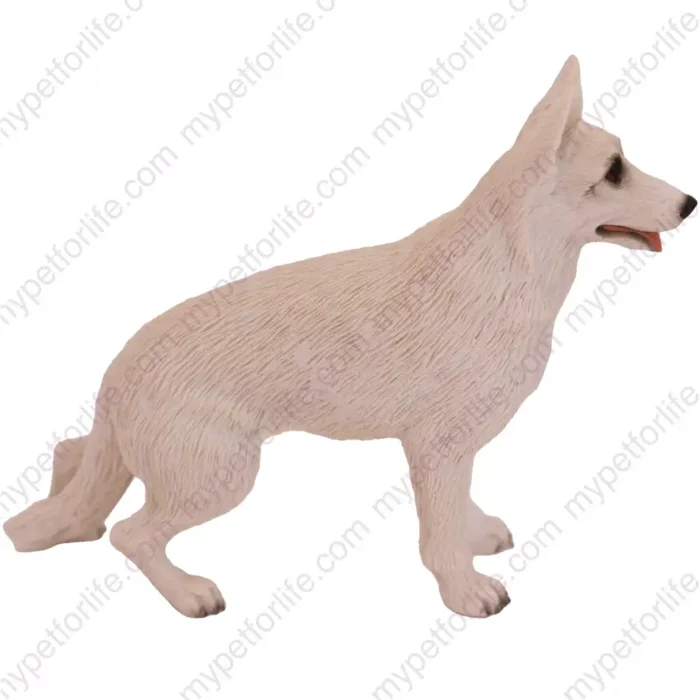 Standing white German Shepherd Dog figurine for memorial urn, side