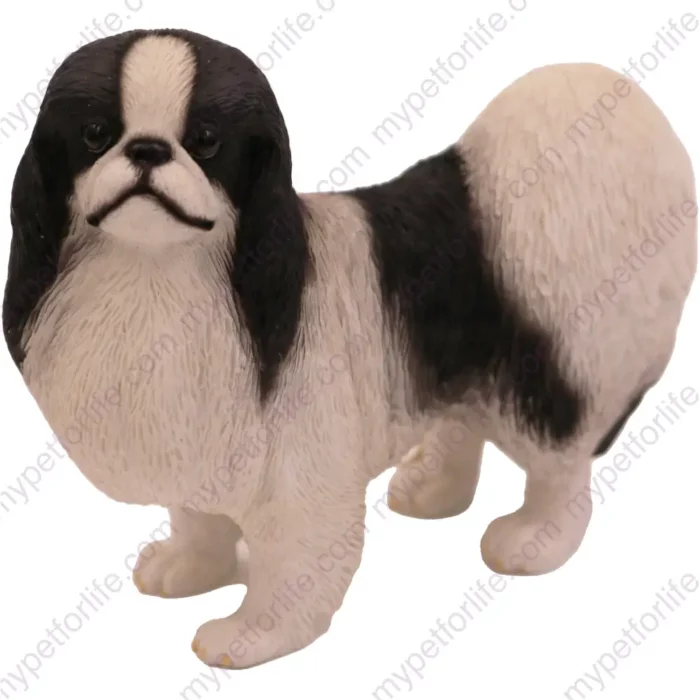 Standing Black & White Japanese Chin Dog figurine for memorial urn, front