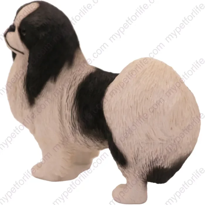 Standing Black & White Japanese Chin Dog figurine for memorial urn, side