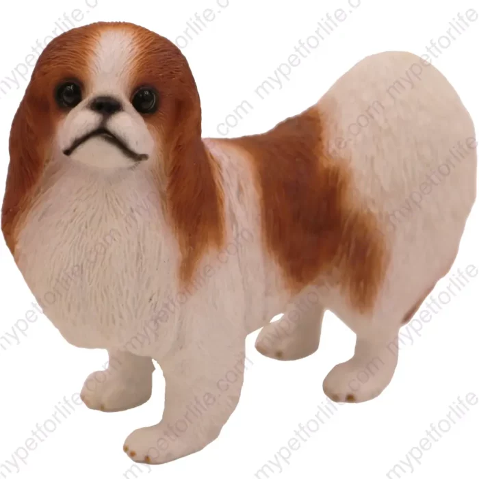 Standing Red & White Japanese Chin Dog figurine for memorial urn, front