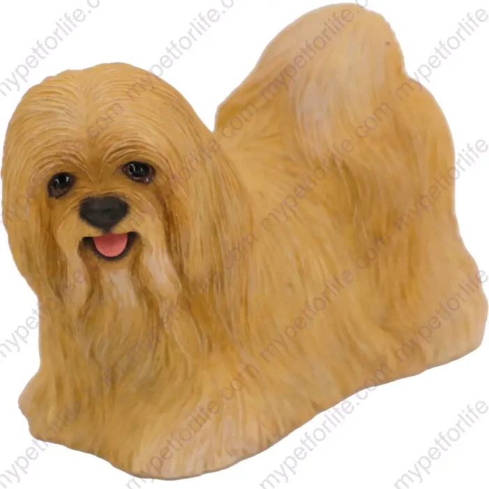 Standing Blond Lhasa Apso dog figurine for memorial urn, front