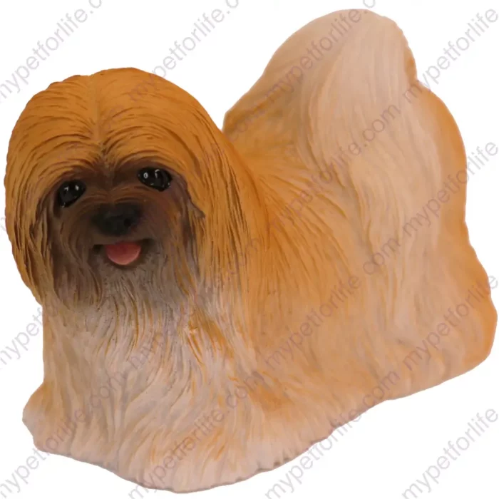 Standing Red Lhasa Apso dog figurine for memorial urn, front