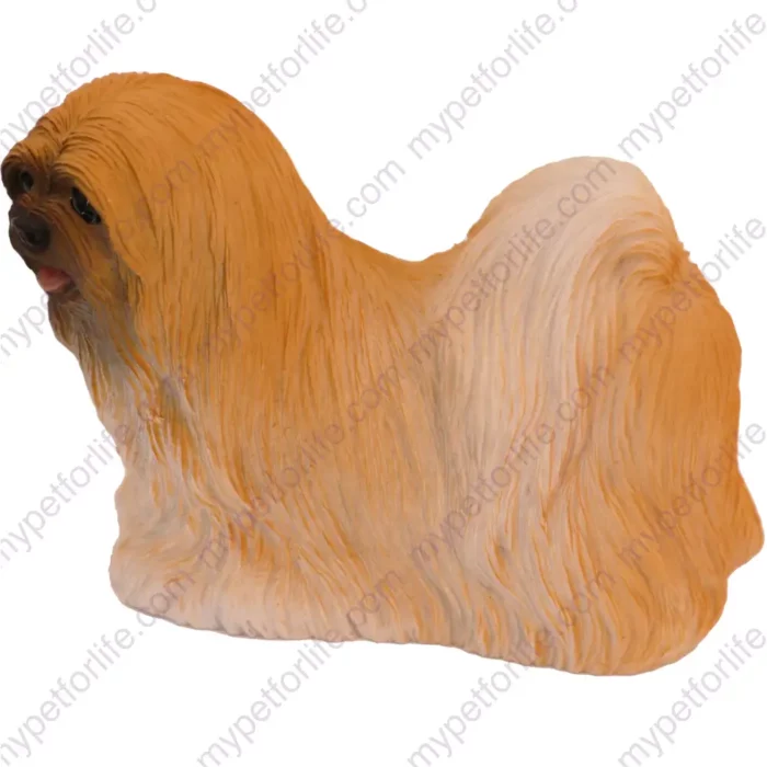 Standing Red Lhasa Apso dog figurine for memorial urn, side