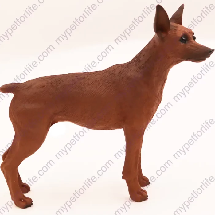 Red & Brown Miniature Pinscher dog figurine for memorial urn, side