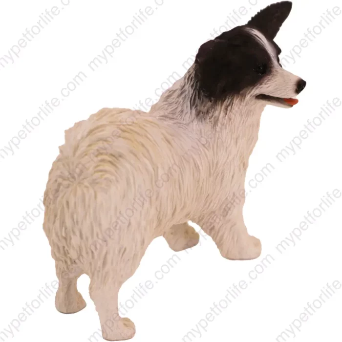 Standing Black & White Papillon dog figurine for memorial urn, side