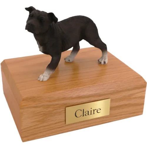 Staffordshire Terrier figurine wood memorial urn