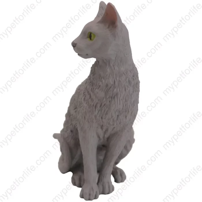 Blue Cornish Rex cat figurine for memorial urn, side