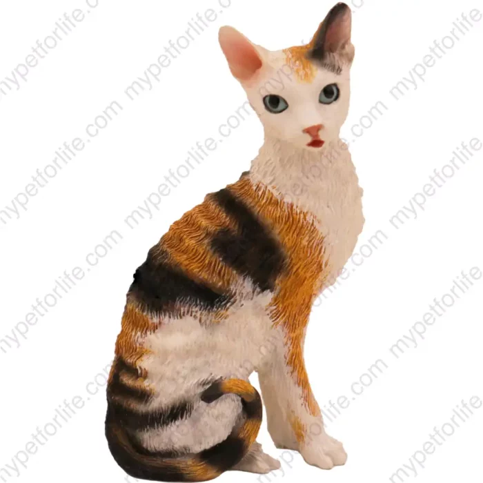 Tortise Cornish Rex cat figurine for memorial urn, front