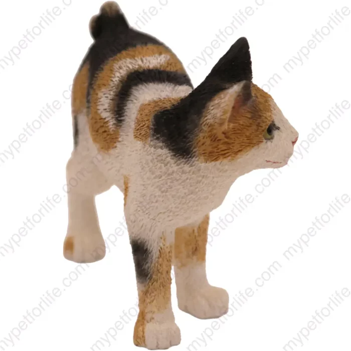 White Japanese Bobtail Tortise cat figurine for memorial urn, side