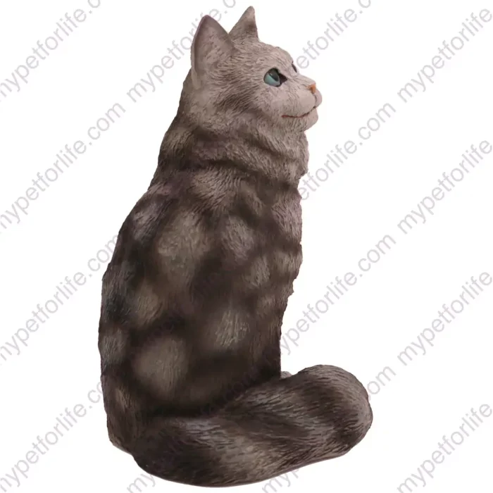 Silver Maine Coon tabby cat figurine for memorial urn, side