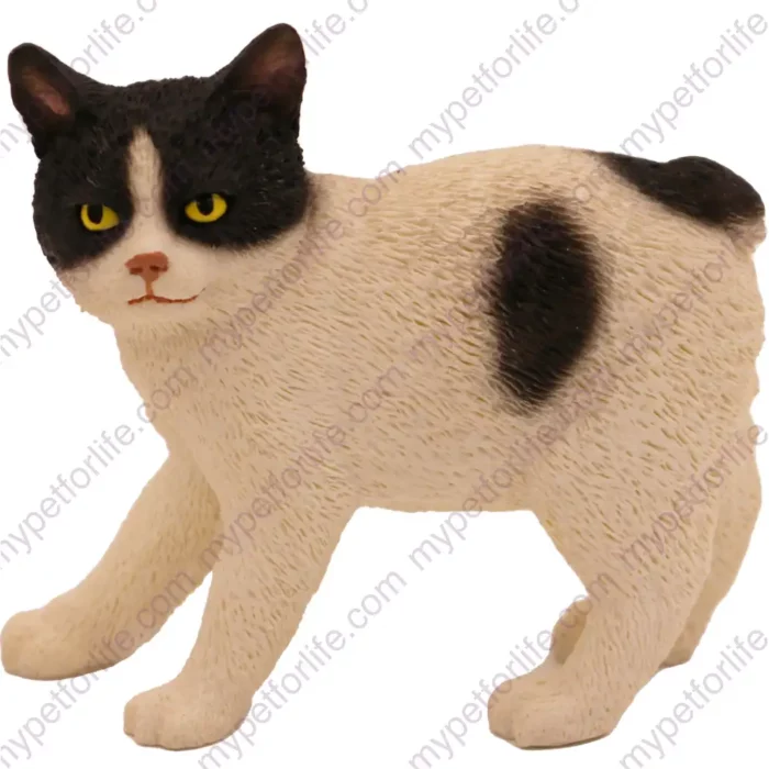 Black and white Manx cat figurine for memorial urn, front